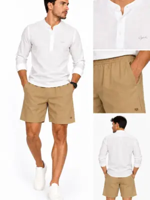Shorts Malvon Linho Cós Com Elástico; Bolsos Laterais; Tecido Leve Com Aspecto De Linho