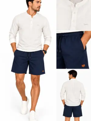 Shorts Malvon Casual Com Cós Elástico E Tecido Leve Com Linho.